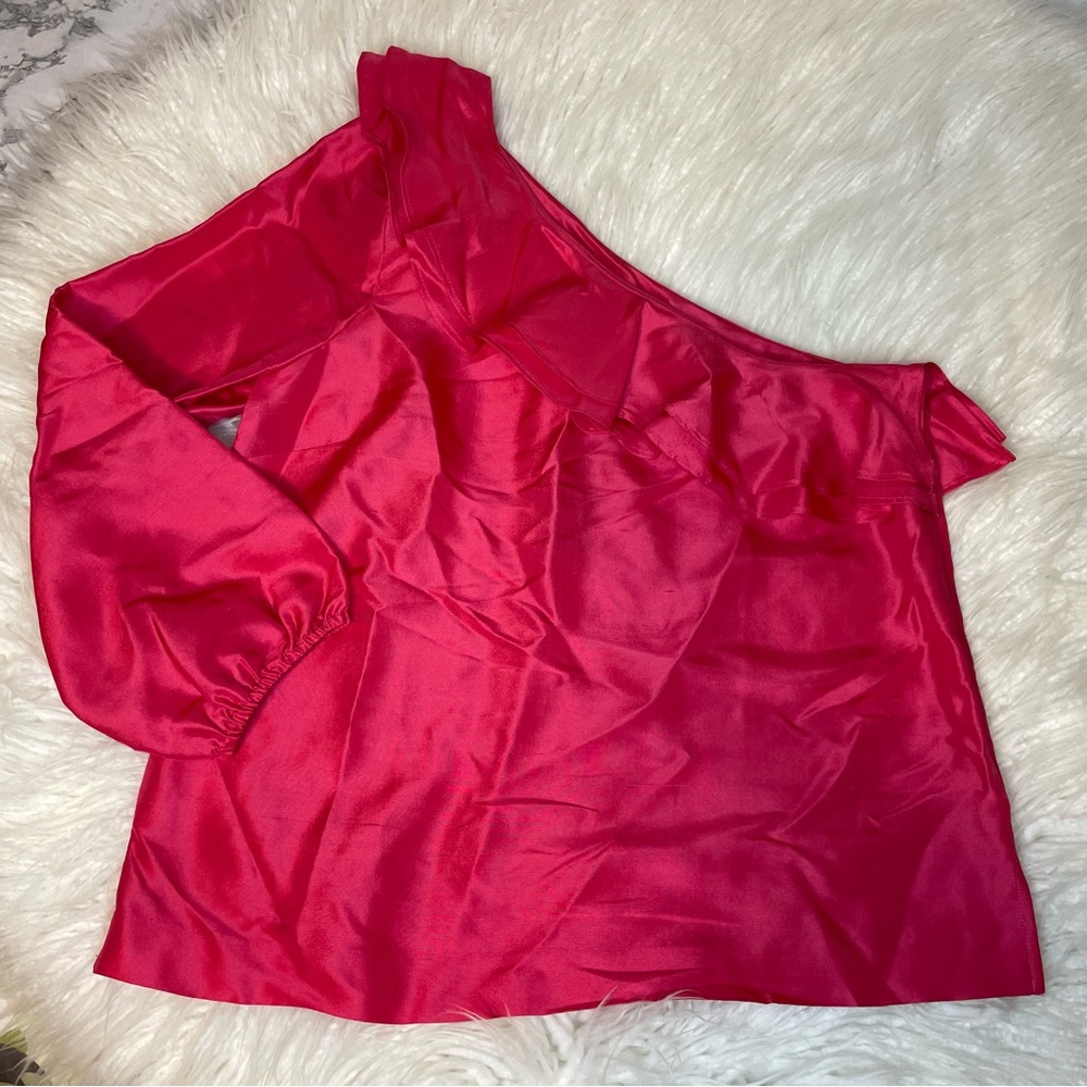 J. Crew One Shoulder Silk Shantung Top Brilliant Poppy Size 4 H1200 NWT